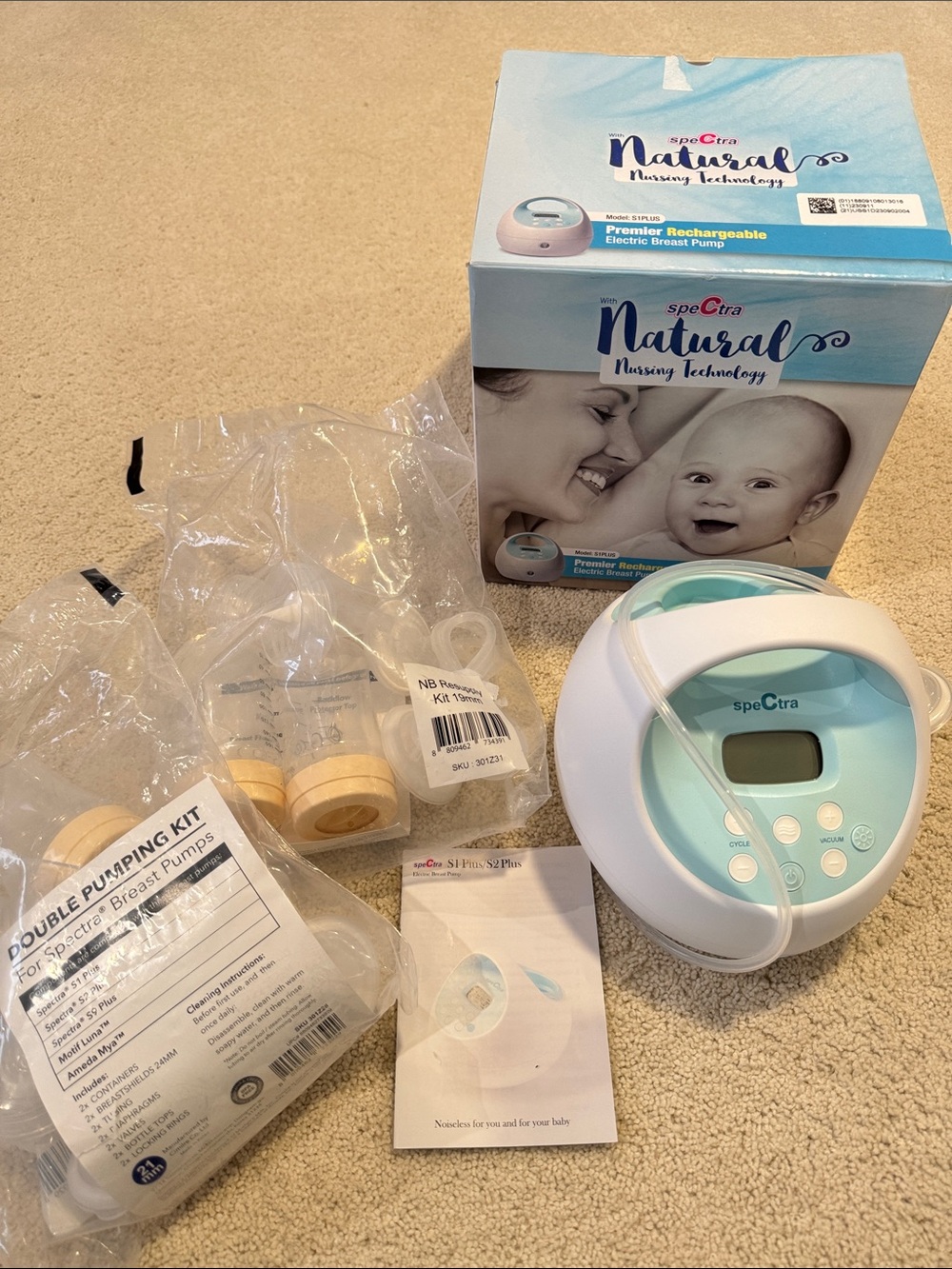 Spectra S1 Natural Rechargeable Electric Breast Pump - Blue